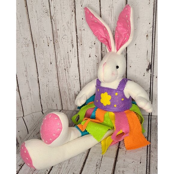20" Vintage Handmade White Bunny Rabbit Felt Summer Heart Dress Stuffed Animal - Picture 2 of 4